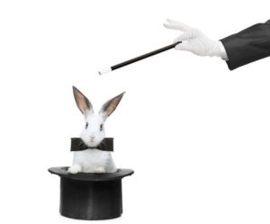 7501727 - a rabbit in a hat and a magic wand against white background